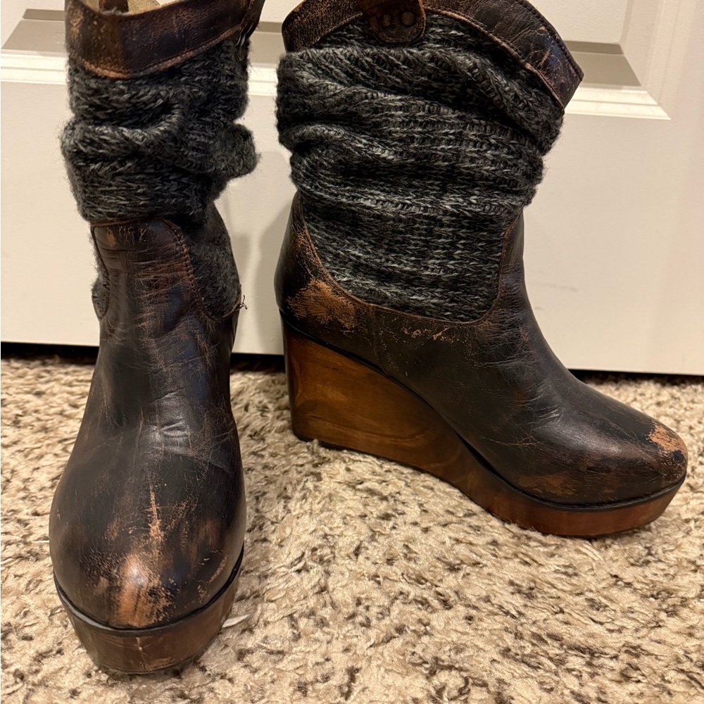 Bed Stu Black and Brown Wedge Boots